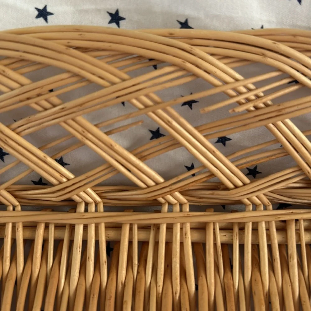 Vintage Wicker Set of 2 Woven Rectangular Baskets / Bread / Fruit Tray Light Tan